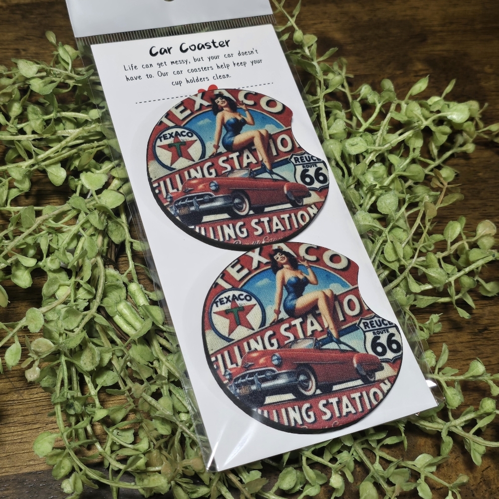 Texaco Vintage Car Coaster Set - Red and Blue